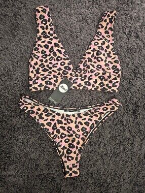 Boohoo Pink Leopard Bikini